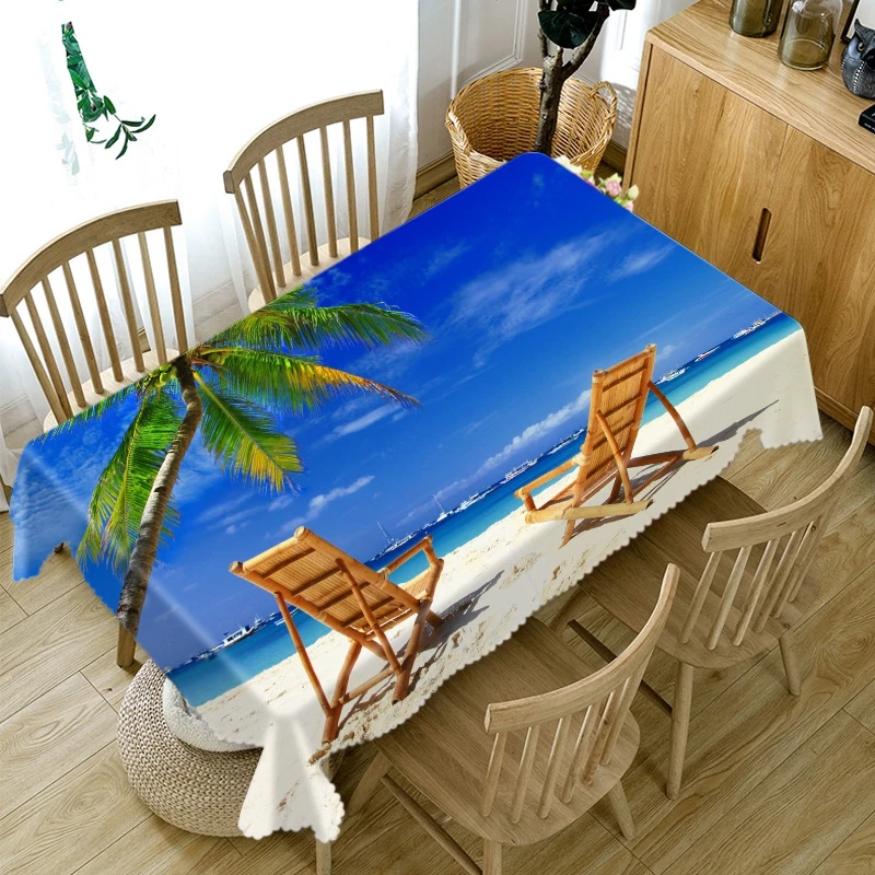 3D пляж морской пейзаж и кокосовое дерево скатерть с рисунком утолщаются хлопок прямоугольный/Круглый Скатерти для свадебного пикника Вечерние