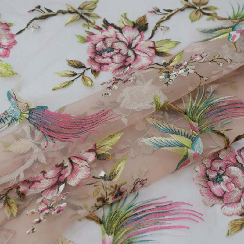 Розовый низ птицы сетка вышивка кружево ткань для платья Базен riche getzner tissu telas por metro Африканский tissus tela stoffen