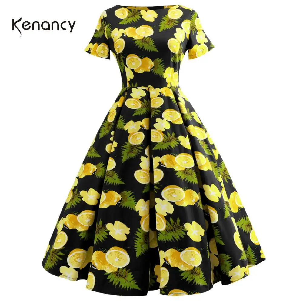 Женское винтажное платье Kenancy с принтом лимона на лето и осень женское Vestidos 50 s