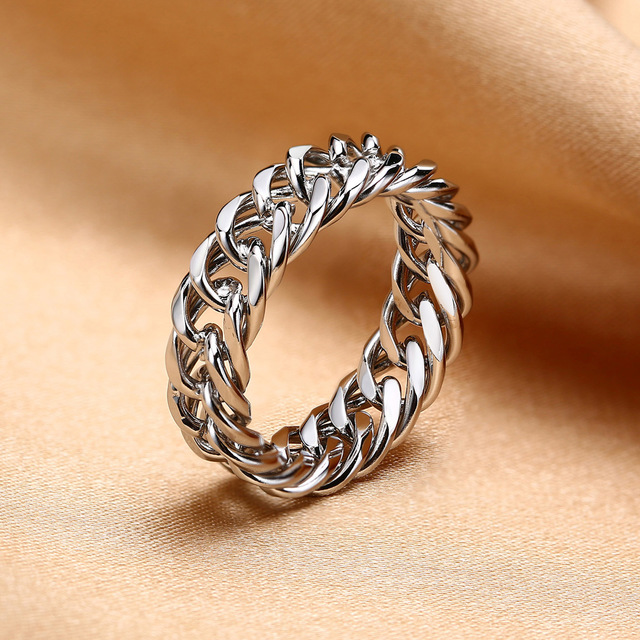 Stainless Steel Chain Link Fashion Trendy Girls Ring Punk Mechanical Chain Men's Finger Jewelry