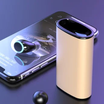 6000 мАч Внешний аккумулятор беспроводной V5.0 Bluetooth наушники Водонепроницаемая гарнитура с двойным микрофоном и 6000 мАч чехол для зарядки аккумулятора - Цвет: Золотой