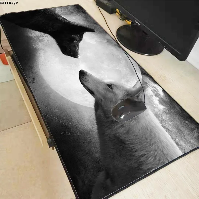 Mairuige Wolf Full Moon Large Gaming Mouse Pad Lock Edge Mouse Mat for Laptop Computer Keyboard Pad