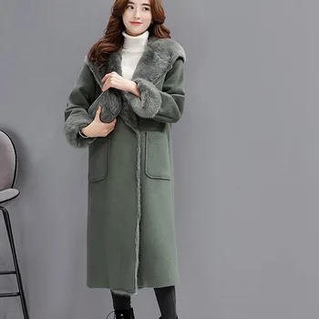 

2019 New Winter Women Woolen Coat Female Warm thick elegant Medium long Jacket Fur Collar Hooded Overcoats S-3XL cc988