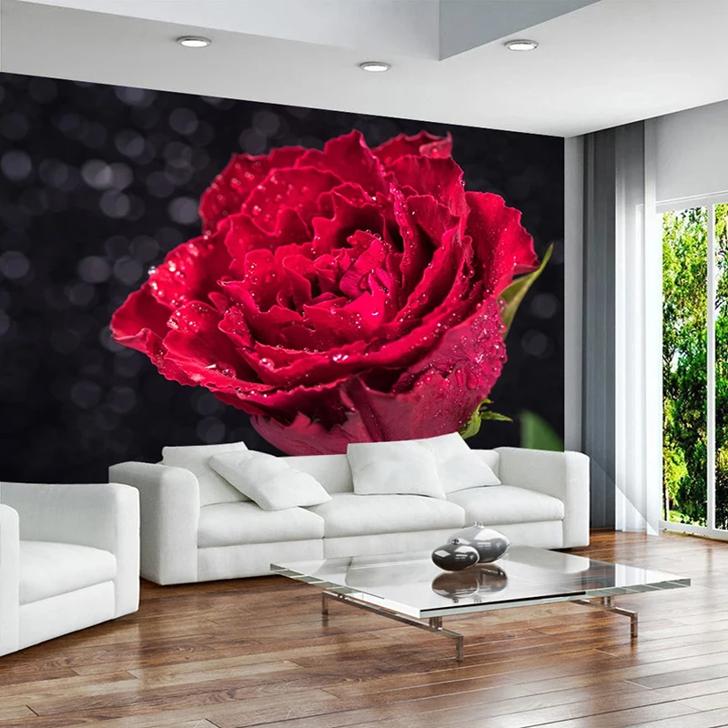 Пользовательские 3D фото обои романтическая красная Роза цветочная роспись Гостиная спальня фон настенные украшения обои для стен