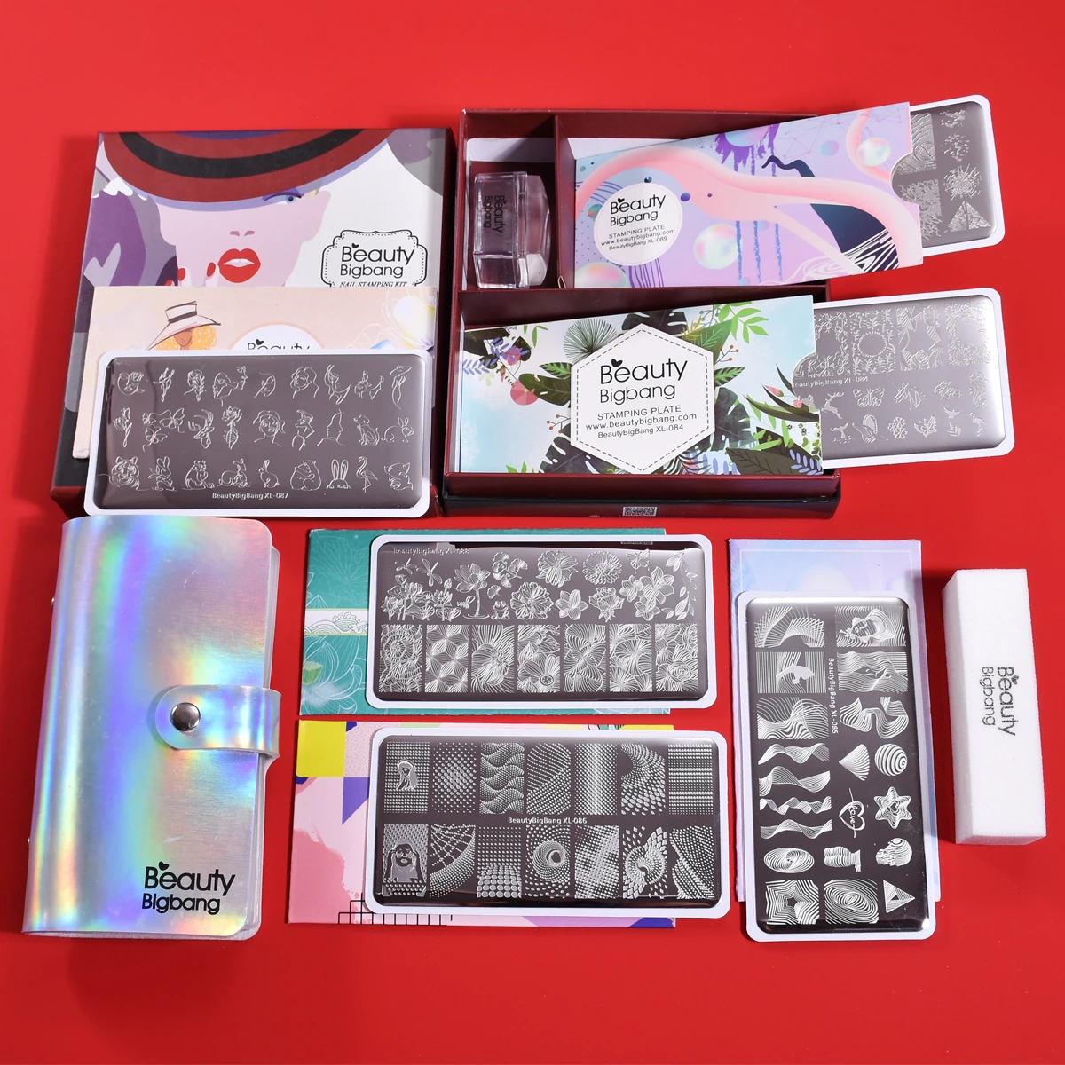 

Nail Stamping Plates Beautybigbang Set 9PCS Stainless Steel 12cm Template Stencil Mold Geometry Striped Image Nail Art Plate Set