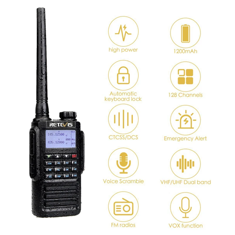 RETEVIS RT87 Walkie Talkie Waterproof IP67 Ham Radio Amador Two-Way Radio 5W VHF UHF Dual Band Walkie-Talkie Hunting Airsoft