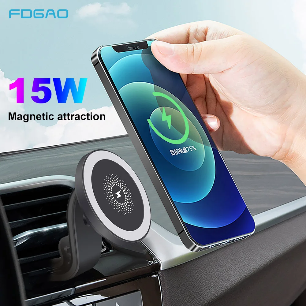 FDGAO 15W Automatic Magnetic Wireless Car Charger for Magsafe iPhone 12 Pro Max Mini Air Vent Mount Magnet Qi Fast Charge Holder
