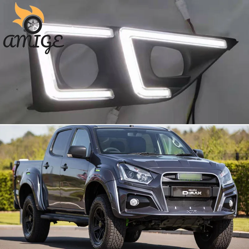 

12V LED DRL Daylights For ISUZU D-max DMAX XTR 2020 Yellow Turn Signal Fog Lamp Auto Bulb Headlamps LED Daytime Running Lights