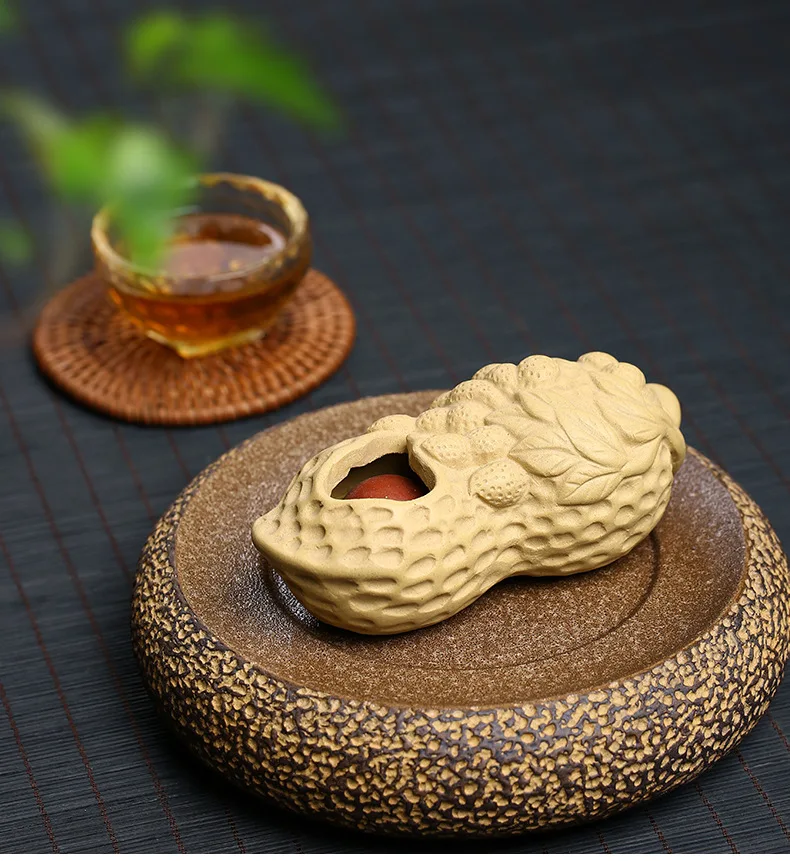 Clay Peanut Tea Ornaments Can Raise Wholesale Large Size Segment Mud Entirely Handmade Tea Set Decoration Clay Pet Anti-True Bor