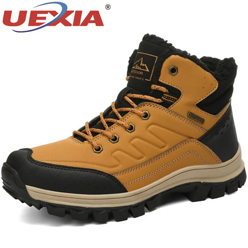 

UEXIA Outdoor Sport Walking Autumn Winter Cow Split Leather Men Boots Comfortable Motorcycle Footwear Rubber Ankle Men's Shoes