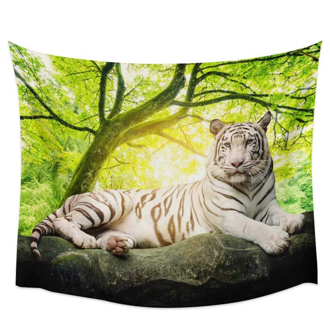 Green Forest Animal White Tiger Stone Wall Hanging Tapestries Decor Art Coverlet Curtain Bedding Towel Window | Дом и сад