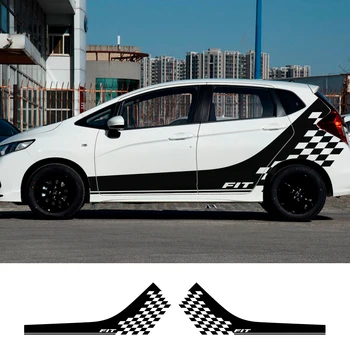 

2PCS Car Styling Door Side Lattice Graphical Sport Stickers For Honda Fit Auto Body Decoration Vinyl PVC Decals Car Accessories