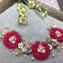 Ярко-розовый 3D цветочный свадебный Выпускной головной убор, бижутерия-цепочка для волос, аксессуары ручной работы из прозрачных хрустальных бусин, свадебные диадемы, ободки