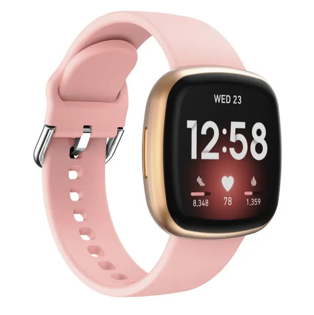 Para Fitbit Versa 3 correa de reloj de silicona transpirable perforada de  dos colores (rosa +