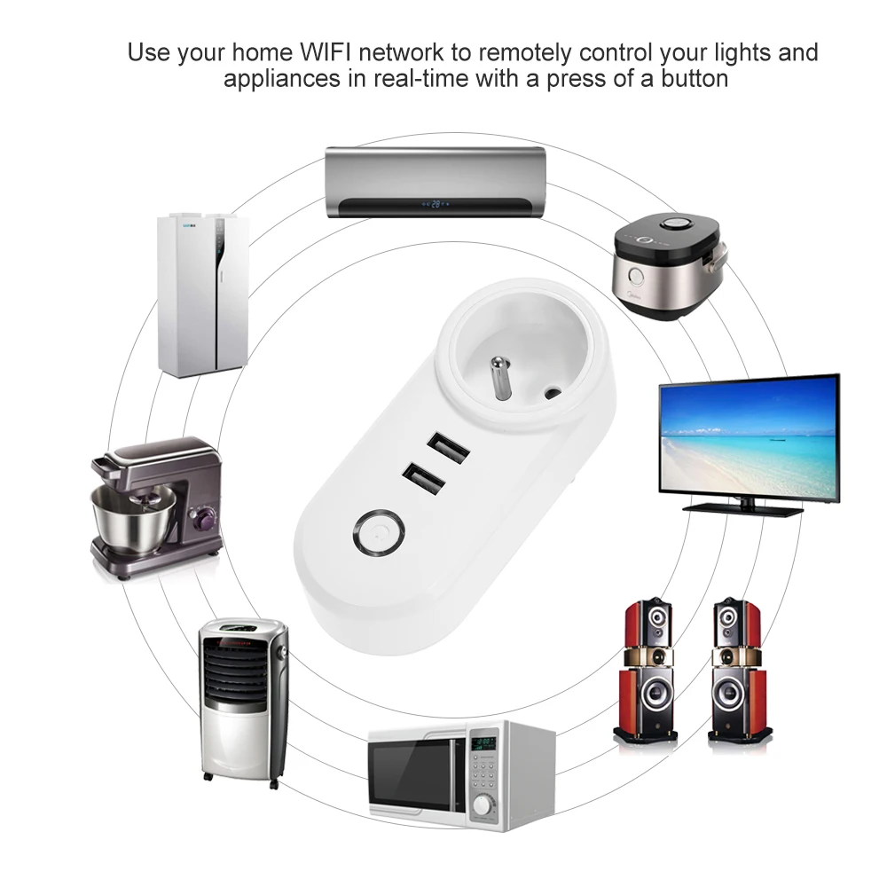 EWeLink WiFi Smart Plug EU type E Smart Plug 2* usb-порт для зарядки пульт дистанционного управления смарт-Wi-Fi розетка для смартфона Функция синхронизации