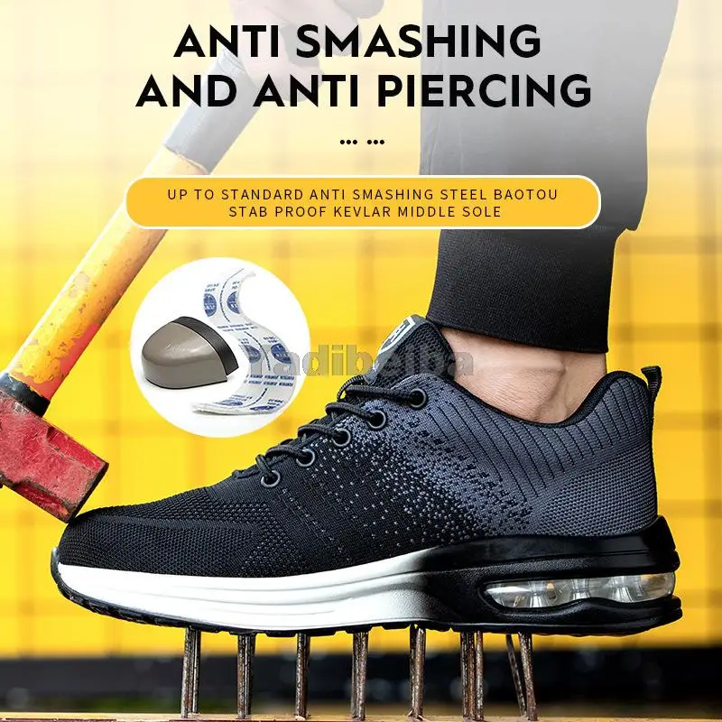 Safety Shoes Men Women Work Safety Boots Steel Toe Kevlar Puncture Proof Air Cushion Sneakers Light Fashion Work Shoes Unisex