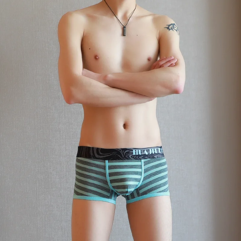 Мужское нижнее белье мужские боксеры с принтом молодежное модное нижнее белье в полоску нижнее белье HB663 - Цвет: Pink And Blue