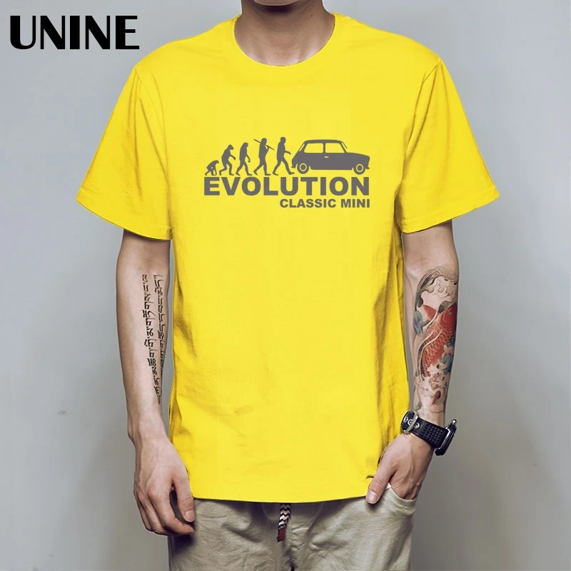 Остин Mini Cooper Evolution Футболка Мужская S Классическая гоночная ралли Evo Evolution 3D печатная футболка из хлопка - Цвет: yellow gray