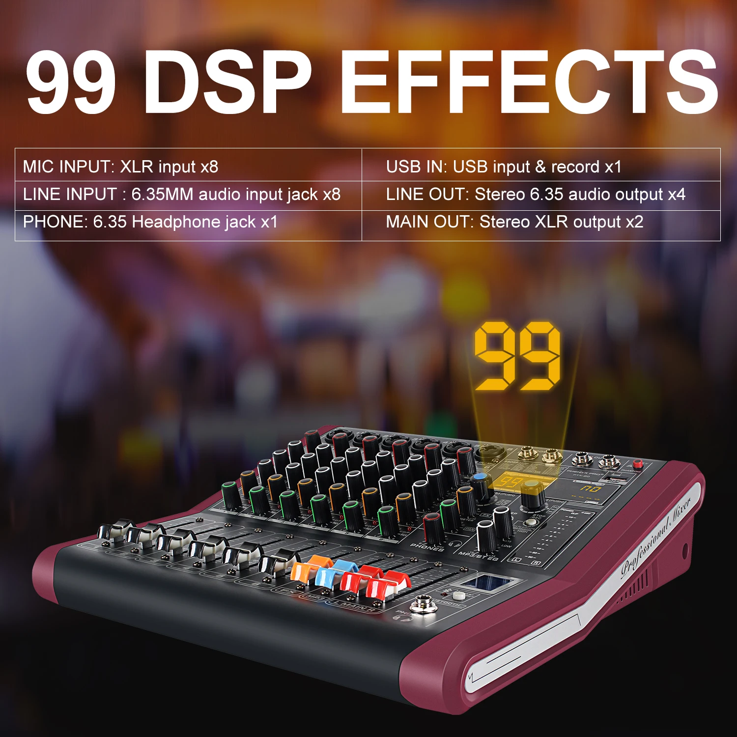 6channel Professional Mono Audio Mixer 99 Dsp Effects Bt Function