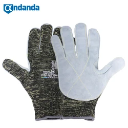 Andanda – gants de travail Anti coupure niveau 5, 1 paire Large 9/L, gants aramide résistants aux coupures avec paume fendue en vache 