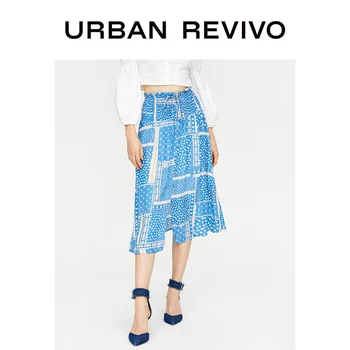 

URBAN REVIVO Women Autumn Colour Block Print Button-up Elasticated Smocked Flowing Skirt WH33S5AE2000