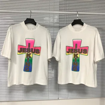 

3D Foam Printing JESUS IS KING T-shirt Men Women 1:1 Kanye West Gradient Cross Mark JESUS IS KING T shirt CPFM Tee