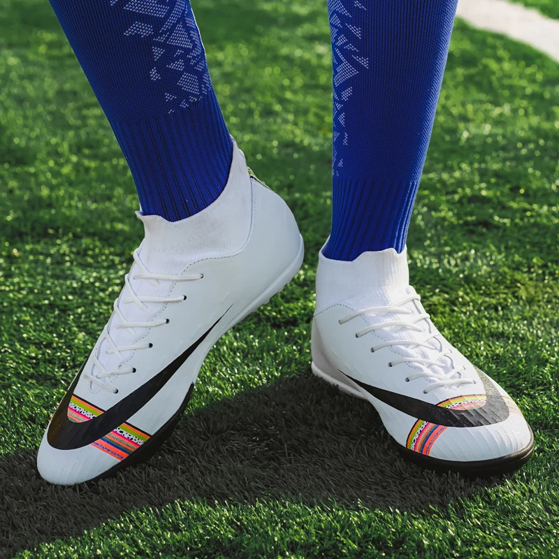 Мужские футбольные кроссовки для футбола, Детские комнатные туфли на резиновой подошве, оригинальные удобные водонепроницаемые ботинки белого и черного цвета