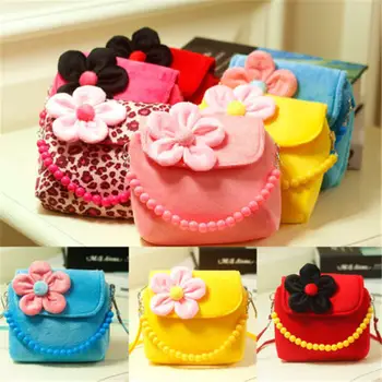 

Kids Baby Girl 3D Flower Mini Zipper Shoulder Handbag Key Coin Purses Crossbody Bag Velvet Satchel Messenger Purse