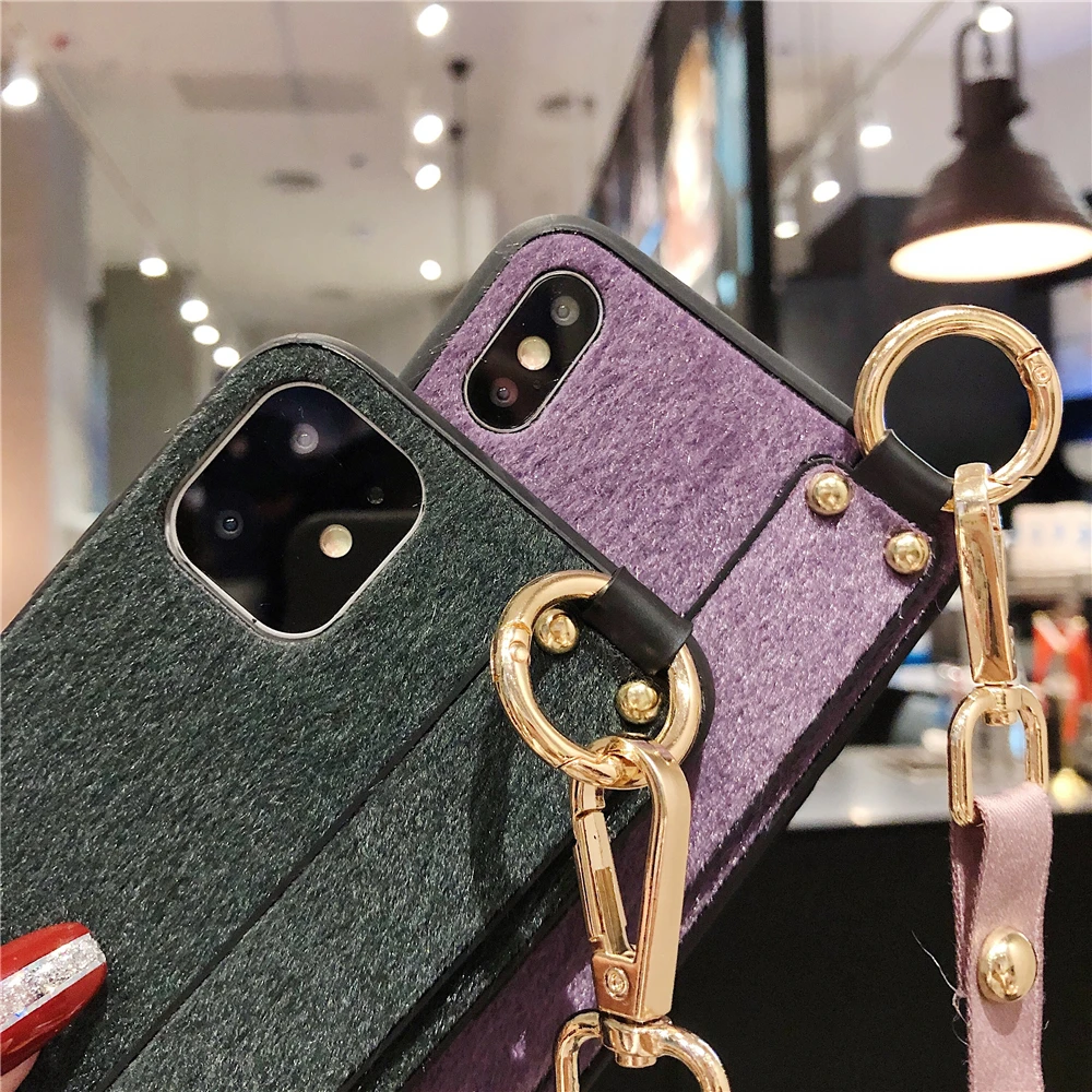 Для iPhone 11 Pro Max XR Xs 6 7 8 Plus, модный тканевый ремешок через плечо, чехол-подставка для iPhone 11 X, зимний тканевый чехол