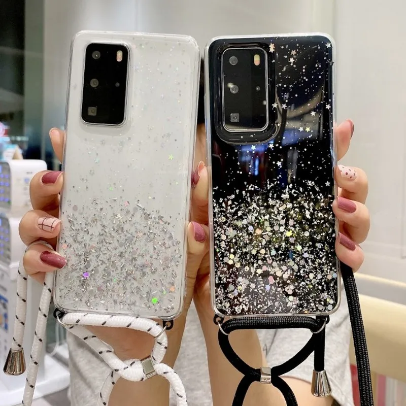 Чехол с ожерельем для Huawei Y6P Y5P Y7P Honor 30s 30 20 Pro X10 10i P40 P30 Lite Y6 Y7 Y9 2019 блестящий чехол
