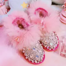 Женская обувь; женские ботинки; модные зимние ботинки на меху со стразами; коллекция года; новые милые зимние ботинки на овечьем меху; X161