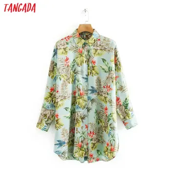 

Tangada women retro oversized tree print shirt tops long sleeve chic female casual loose blusas femininas 5Z150