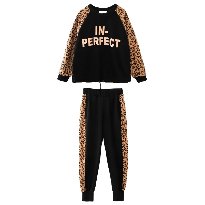 

Teenage Girls Clothing Classic Leopard Sweater + Black Pants 2piece Sets Kids Girls Fall Clothes 6 8 10 12 Years 2019 New Autumn