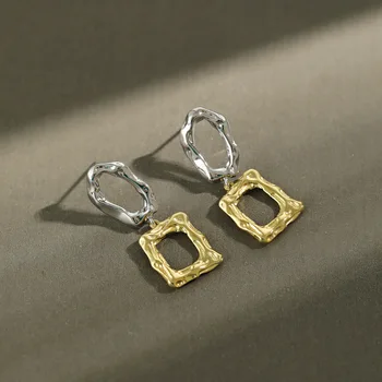 

925 Sterling Silver Geometric Irregularities Square Drop Earrings For Women Ins Simple Style Lady Party Fine Jewelry