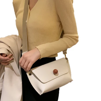 

New Cross-Body Bags Women Soft Leather Bags Shoulder Portable Envelope Square Wide Bands Buckle Pack