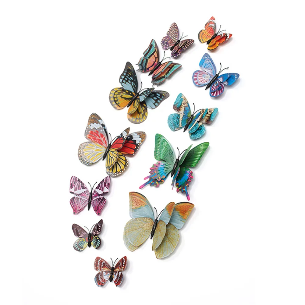 12pcs DIY 3D PVC Butterfly Vivid Wall Flying Double Layer Home Ornament Luminous Decorative Artificial Art Magnetic | Дом и сад
