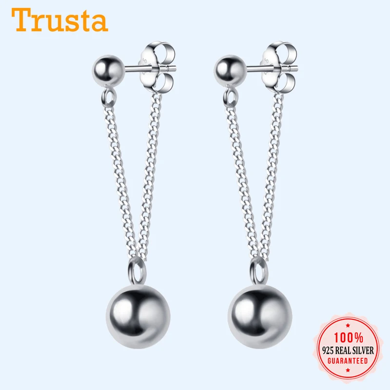 Trustdavis 925 пробы Серебряная цепочка гладкая поверхность бусины Серьги гвоздики для женщин девочек дети серебро 925 ювелирные изделия подарок DT54
