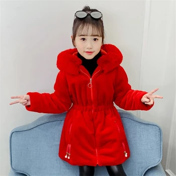 

Long Winter Girls Jackets Fur Hooded Kids Coats Clothes Thick Fleece Children Overcoat Teenager Child Outerwear Snow Clothing
