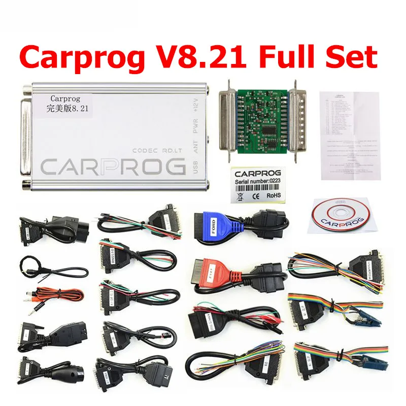 Новейший Carprog V10.93 V8.21 полный 21 Адаптеры автомобильный Prog 10,93 8,21 ECU чип тюнинг онлайн ECU программист инструмент для установки подушки безопасности - Цвет: V8.21 FULL SET
