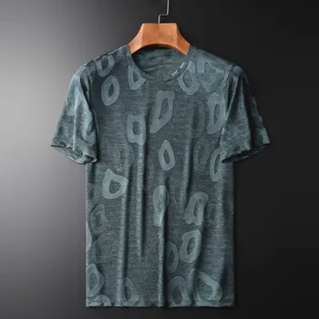 

T-shirt Summer Mens Luxury Solid Color Short Sleeve Casual Male Plus Size 4xl Fashion Slim Jacquard Man T-shirts