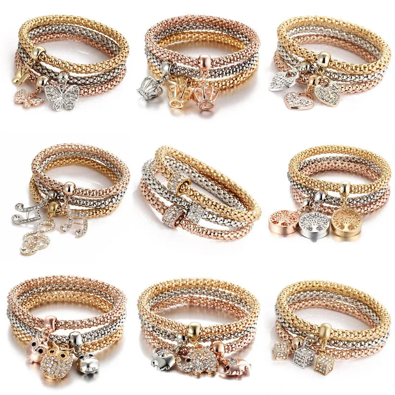 Wukalo Boho 3 шт./компл. с украшением в виде кристаллов Браслеты& Bangles, золото Цвет Обёрточная бумага Шарм Браслеты для Для женщин Модные украшения