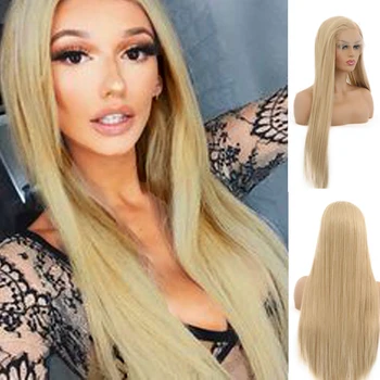 

RONGDUOYI Silky Straight Synthetic Lace Front Wig for Women Glueless Heat Resistant Long Wig Blonde Hair with Side Part
