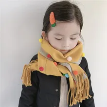 Новинка; сезон осень-зима; имитация кашемира; Детский шарф с помпоном; детская шаль; шарфы для мальчиков и девочек; теплый шейный платок для учащихся
