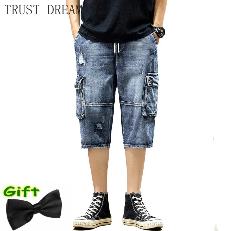 2020 New Men Denim Workout Shorts Solid Straight Man Jean Short More Pockets Casual Plus Size Bermuda Elastic Waist Mens Quality 2020 New Men Denim Workout Shorts Solid Straight Man Jean Short More Pockets Casual Plus Size Bermuda Elastic Waist Mens Quality