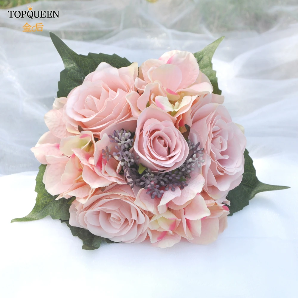 TOPQUEEN F29 Elegant Wedding Bouquet Bridal Holding Flowers Pink Rose Artificial Flowers Bridal Bouquets Wedding Accessories