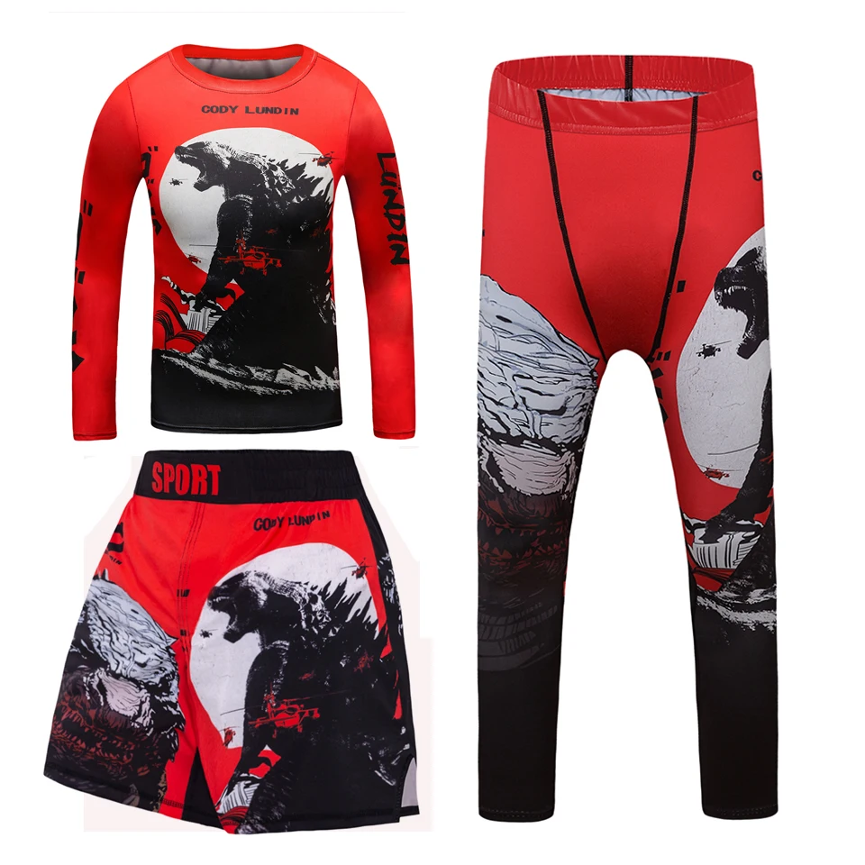 

MMA Rashguard For Kids Jiu Jitsu T-shirt+Pant Sport Sets Boy Shorts Clothing Kickboxing Jerseys Children Fitness Tracksuits