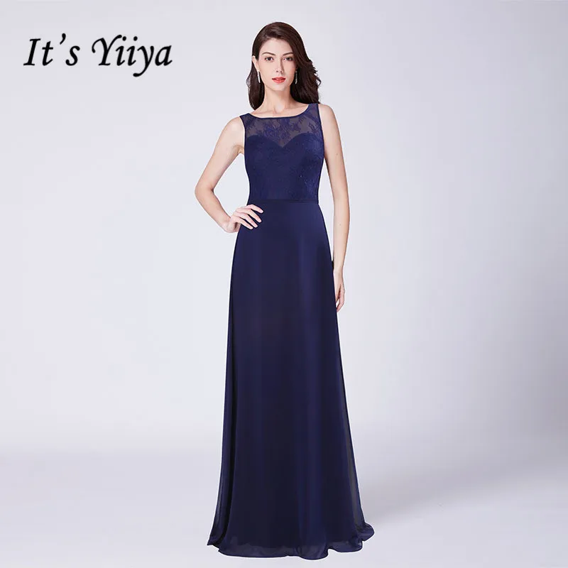 

It's Yiiya Evening Dress 2020 O-neck Robe De Soiree Sleeveless Evening Dresses for Women Elegant Long Lace Formal Gowns C449