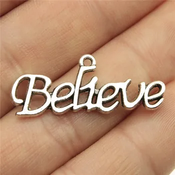 

WYSIWYG 20pcs 33x13mm Believe Charm Pendants For Jewelry Making Antique Silver Color Word Believe Pendants Charm Believe