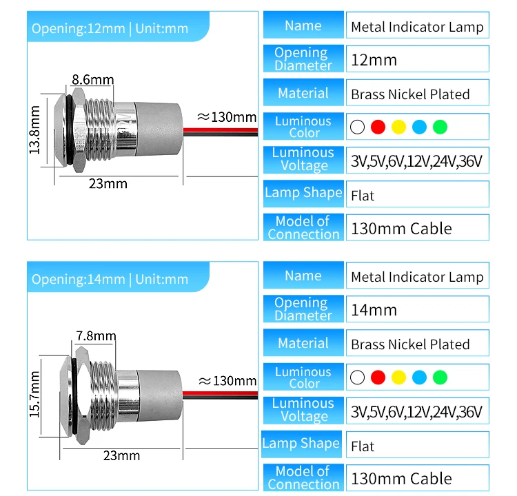 1 шт. 6 мм 8 мм 10 мм 12 мм 14 мм водонепроницаемый IP67 металлический Предупреждение льная светового Индикатора сигнальная лампа 3 в 5 в 12 В 24 в 110 В 220 В