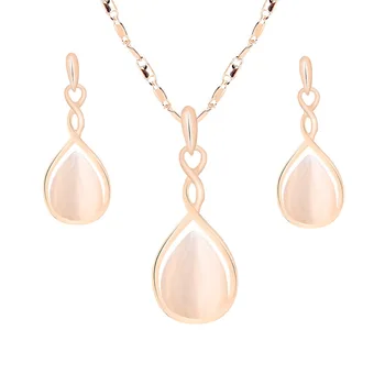 

CASHOU20 Water Drop Alloy Opal Inlay Pendant Necklace Earring Set